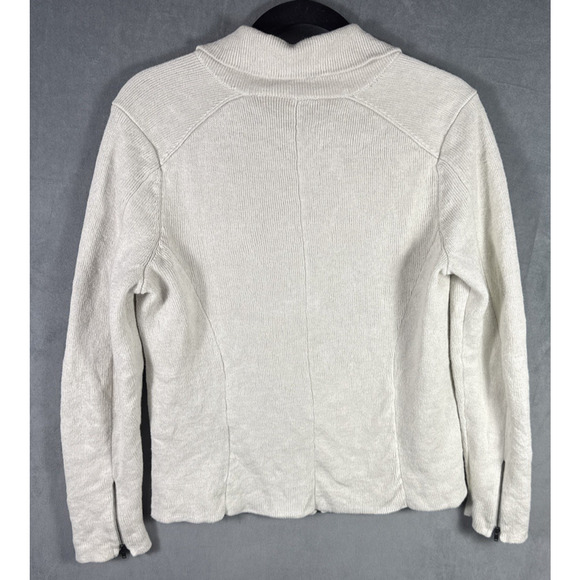 Eileen Fisher Cotton Metallic Bone Knit Notch Collar Zip Sleeve Jacket Sz Small - Picture 2 of 7